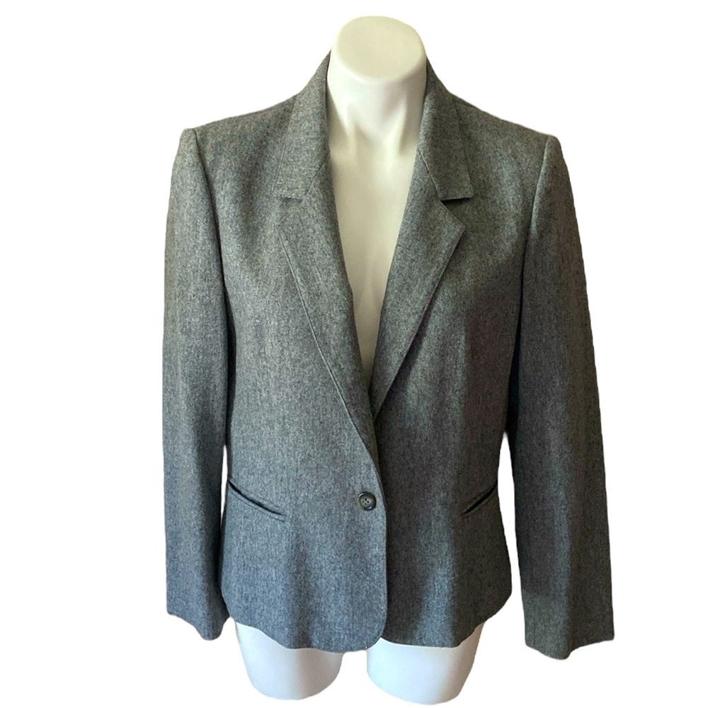 Vintage Gray Saville Wool Blend Button Size 14 Blazer Winter Office Plus Size